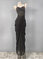 Elegant Black Mermaid Spaghetti Strap Ruched Chiffon Long Prom Dress Evening Dress