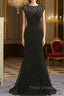 Elegant Black Mother Of The Bride Dress Mermaid Cap Sleeves Lace