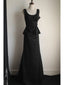 Elegant Black Pleated U-Neck Mermaid Satin Long Prom Dress Evening Dress