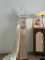 Elegant Champagne Mermaid Trailing Strapless Satin Long Prom Dress Evening Dress