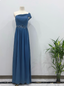 Elegant Dusty Blue One-Shoulder Chiffon Prom Dress Evening Dress Bridesmaid Dress