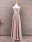 Elegant Dusty Pink Spaghetti Strap Ruffled Chiffon Long Prom Dress Evening Dress Bridesmaid Dress