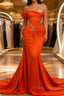 Elegant Floor Length One-should Sleeveless Mermaid Satin Formal Prom Dress with Ruffles