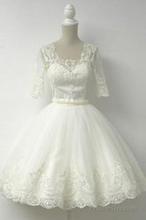 Elegant Half Sleeves White Ball Gown Homecoming Dress With Lace