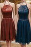 Elegant Halter Lace Teal Cocktail Dress,Fancy Short Dress Formal Prom