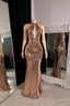 Elegant Halter Sleeveless Mermaid Prom Dresses Column Side Split With Zipper