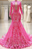 Elegant Hot Pink Mermaid Formal Prom Dress Sequin Evening Party Dress Pageant Dress for Women