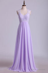 Elegant Lavender Lace Top Long Bridesmaid Dress