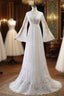 Elegant Long A-line V-Neck Tulle Lace Wedding Dress with Sleeves