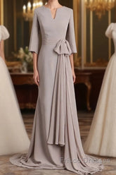 Elegant Mermaid 3/4 Long Sleeved Chiffon Bra With Belt Bride Mother Of The Bride Dress