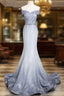 Elegant Mermaid Gray Long Formal Prom Dress, Gray Party Dress