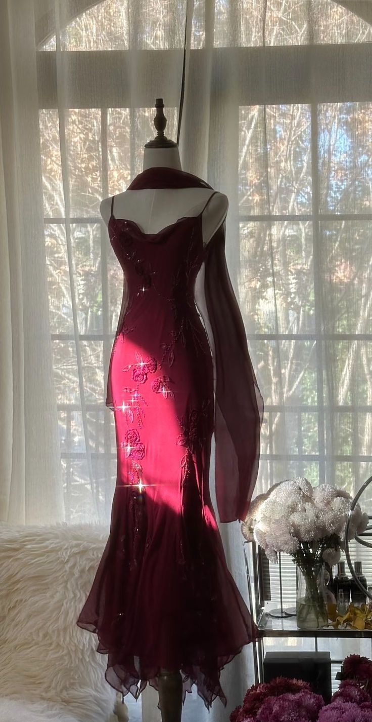 Elegant Mermaid Spaghetti Straps Burgundy Chiffon Prom Dresses Inspira