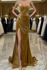 Elegant Mermaid Sweetheart Neck Velvet Long Formal Prom Dress Strapless Formal Evening Gown