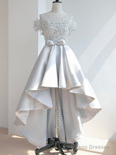 Elegant Off The Shoulder Applique Satin White Homecoming Dresses Online,