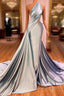 Elegant One Shoulder Mermaid Formal Prom Dress Long Pleated with Beads