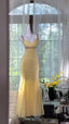 Elegant Pale Yellow Mermaid Strapless Backless Beaded Chiffon Long Prom Dress Evening Dress