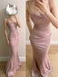 Elegant Pink Mermaid Spaghetti Strap Glittery Long Prom Dress Evening Dress Bridesmaid Dress