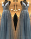 Elegant Prom Dresses Tulle V Neck Lace Embroidery