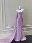 Elegant Purple Fitted Strapless Pleated Satin Long Prom Dress Evening Dress