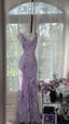 Elegant Purple Mermaid Printed Boat Neck Chiffon Long Prom Dress Evening Dress