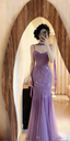 Sparkly Spaghetti Straps Purple Mermaid Wedding Guest Dresses Beaded Tulle Chiffon Long Prom Dresses
