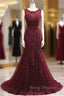 Elegant Scoop Sleeveless Tulle Mermaid Appliques Sequins Zipper Formal Prom Dress