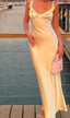 Elegant Sheath Straps Floor-Length Satin Long Yellow Evening Dress Prom Dresses