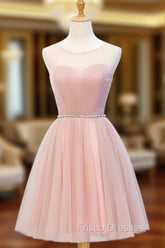 Elegant Short Pink Tulle Formal Prom Dress, Short Pink Tulle Formal Homecoming Dress