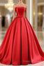 Elegant Strapless Ball Gown Red Formal Prom Dress With Bow