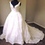 Elegant Strapless V-Neck Full Floral Prints Lace Long Train Ball Gown Dainty Bridal Wedding Dress.