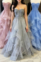 Elegant sweetheart tulle lace long Formal Prom Dresses tulle formal Dresses