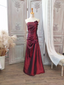 Elegant Vintage Burgundy Strapless Ruched Satin Long Prom Dress Evening Dress