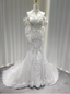 Elegant White Mermaid Train Halter Off-The-Shoulder Beaded Lace Tulle Prom Dress Evening Dress
