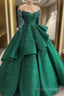Emerald Green Formal Prom Dress Long Sleeves Green Ball Gown Formal Prom Dress
