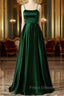 Emerald Green Formal Prom Dress, Strappy Back Slit Simple Satin Formal Prom Dress