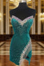 Emerald Green Velvet Strapless Beaded Short Cocktail Dress with Tassels