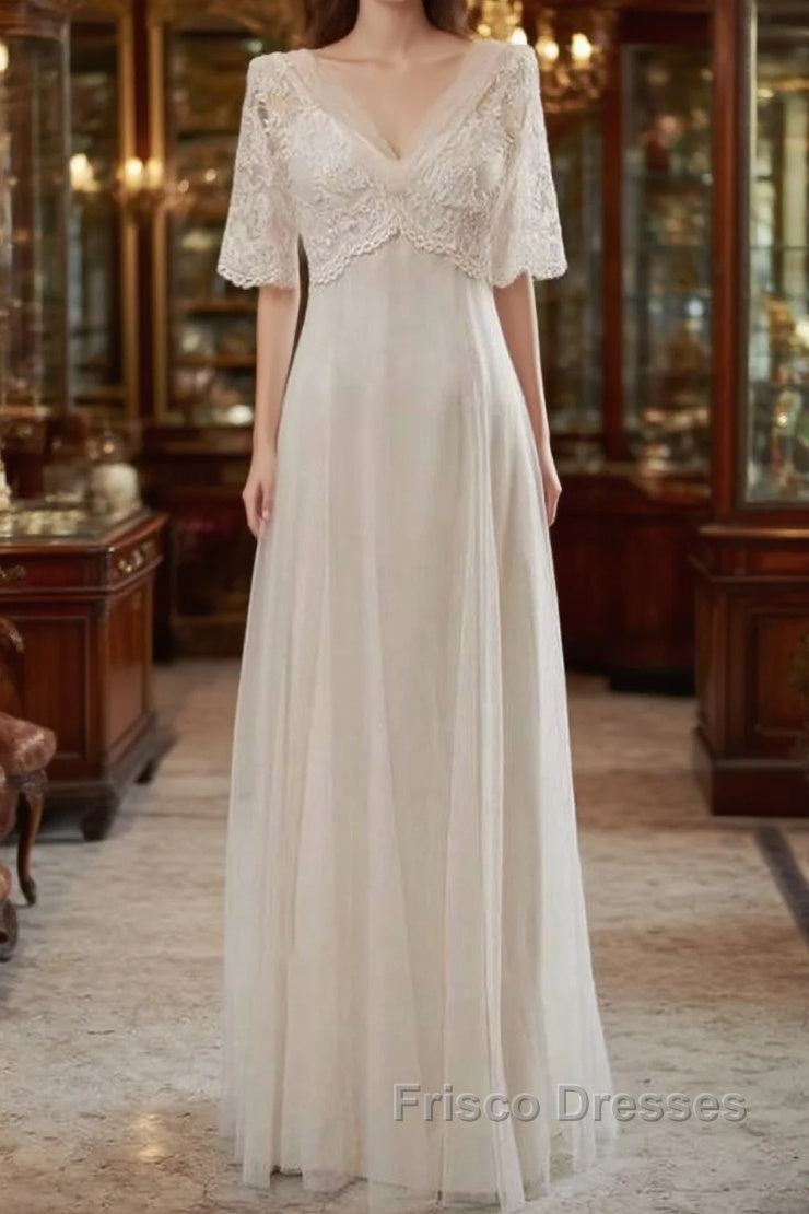 Empire Waist V-neck Tulle A-line Wedding Dress Frisco Dresses Empire Waist V-neck Tulle A-line Wedding Dress Frisco Dresses