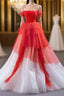 Red and White off the Shoulder Tired Formal Prom Dress, Puffy Formal Prom Party Dress