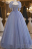 Fairy A Line Straps Tulle Long Blue Formal Prom Dress
