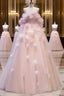 Fairy Ball Gown Strapless Pink Tulle Formal Prom Dress Long Party Dress