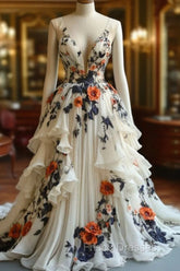 Fairytale A-Line Formal Prom Dress For Wedding Chiffon 3D Applique Evening Dress