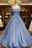 Fairytale Blue Flowers Long Tulle Ballgown Formal Prom Dress