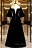 Fancy Black Velvet Horn Sleeve Illusion Formal Prom Dress