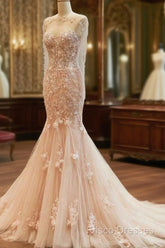 Fantastic Mermaid Tulle Wedding Dress With Lace Appliques & 3D Flowers & Beadings