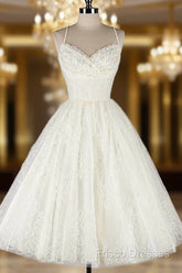 Fashion A Line Lace Formal Prom Dress, Short Straps Homecoming Dress