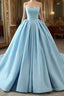 Fashion Blue Ball Gown Strapless Pleats Wedding Dress With Train Long Formal Prom Formal Dress Formal Gown