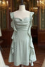 Fashion Green A Line Homecoming Dress Satin Mini Formal Prom Dress