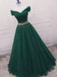 Fashionable Dark Green Long Beade Formal Dress, Green Prom Dress