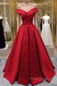 Off Shoulder A Line Red Stain Formal Prom Dress