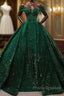 Vintage Off Shoulder Green Long Quinceanera Dress Sweet 16 Formal Prom Dress